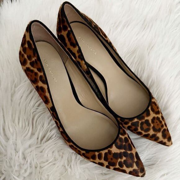 ANN TAYLOR | Mila Leopard Print Calf Hair Pumps Stiletto Heels Brown Black | 8 - Picture 2 of 10